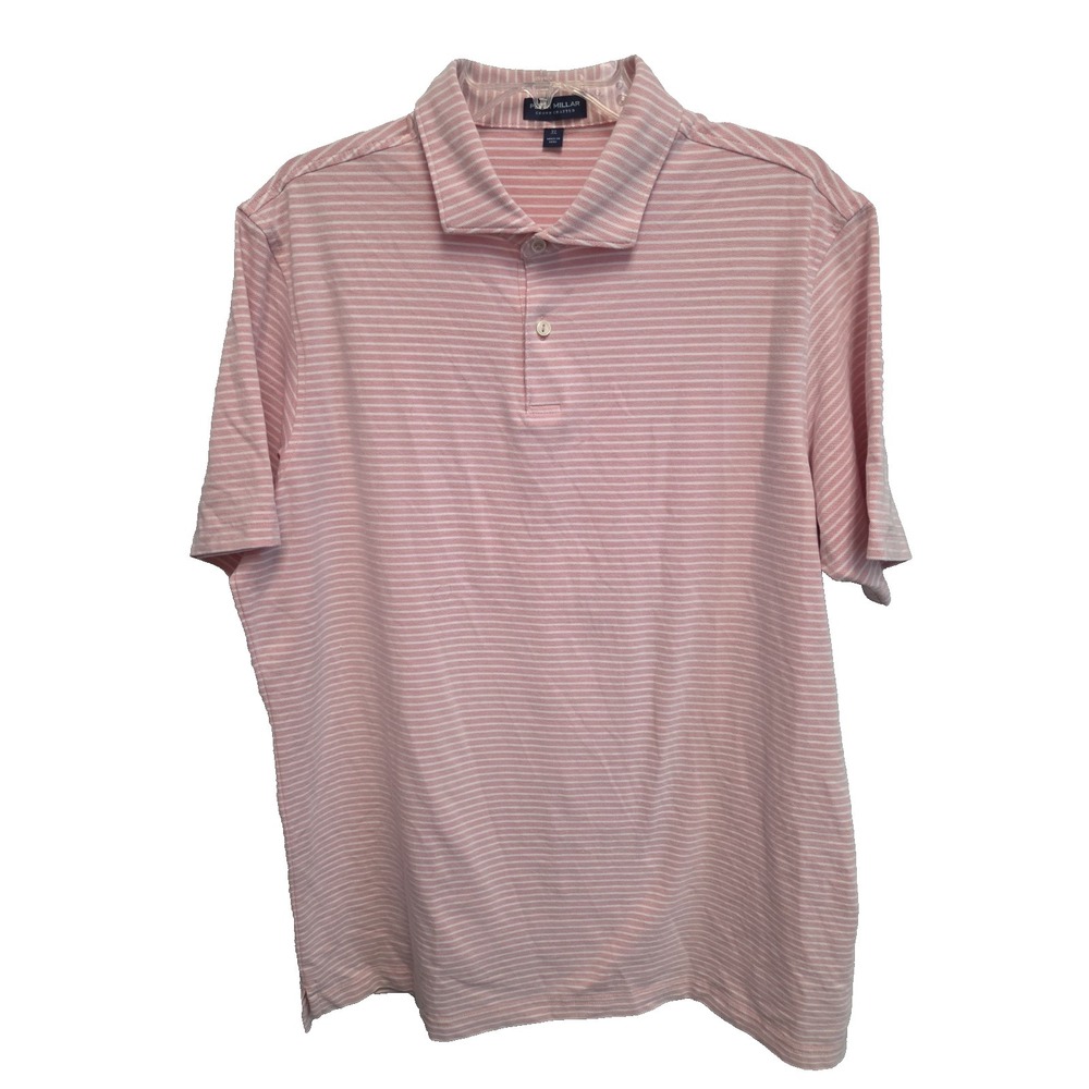 Peter Millar Crown Crafted Polo‎ Shirt XL Pink White Stripes Stretch Cotton
